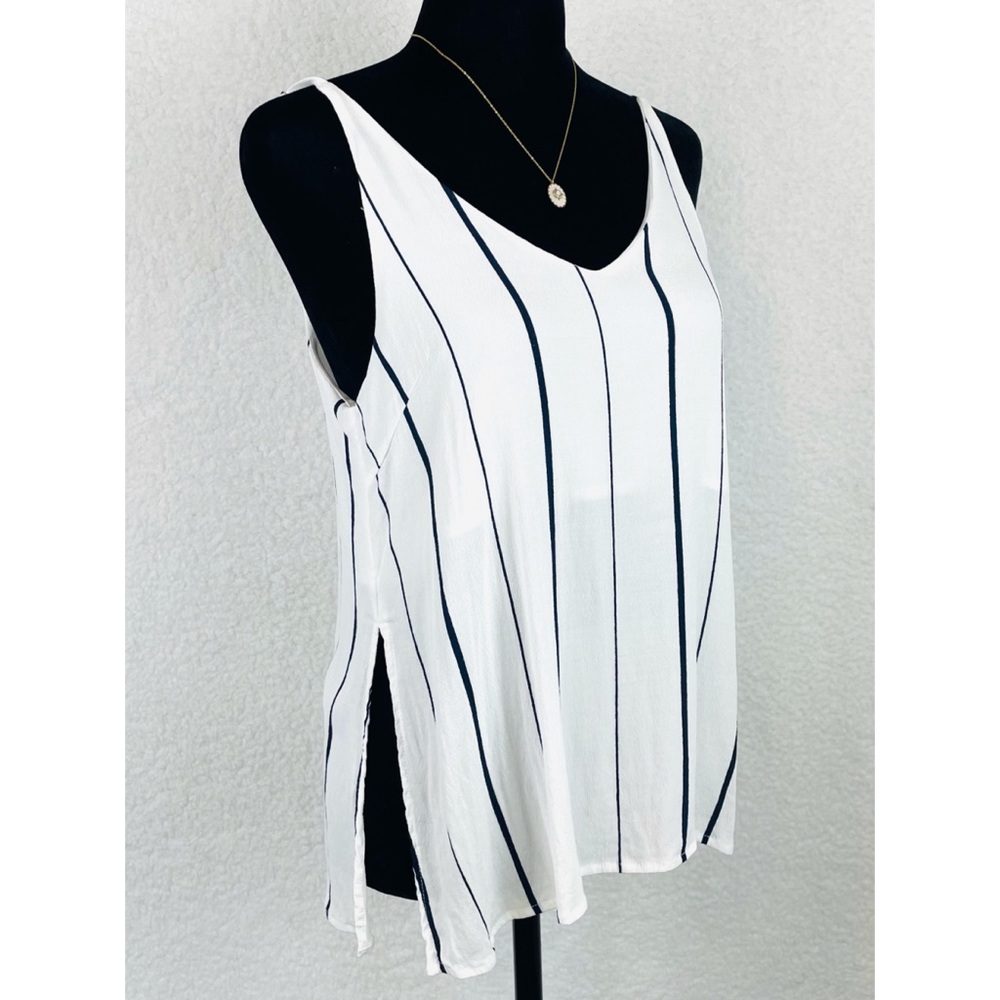 HONEY PUNCH • White Striped Side Slit Tank Top, S - Picture 10 of 13